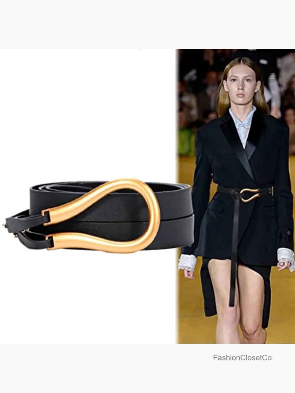 PU Leather Waist Belt Double Strap Tie Wrap Cinch Retro Skinny Gold Buckle